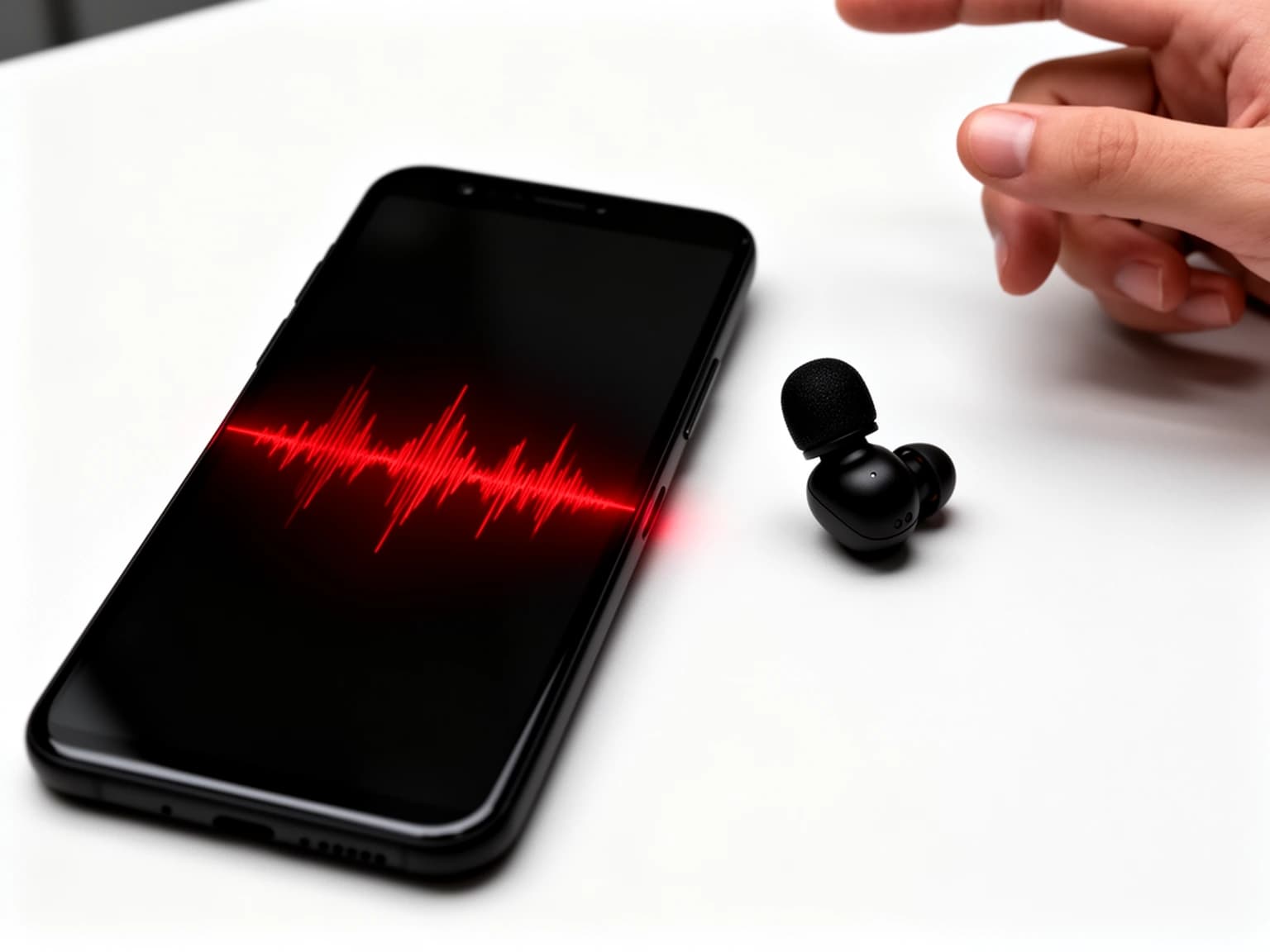 Unbranded phone capturing audio on a clean desk